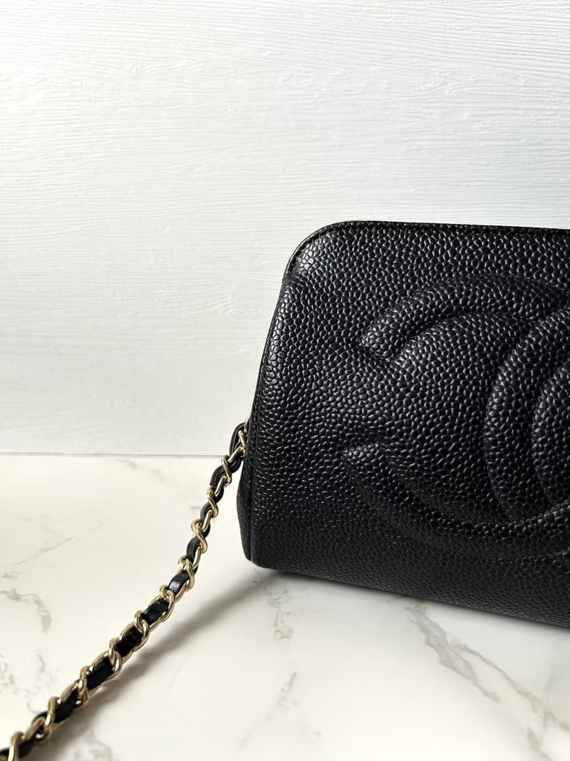 Chanel Black Caviar Leather Side Bag/Messenger Bag