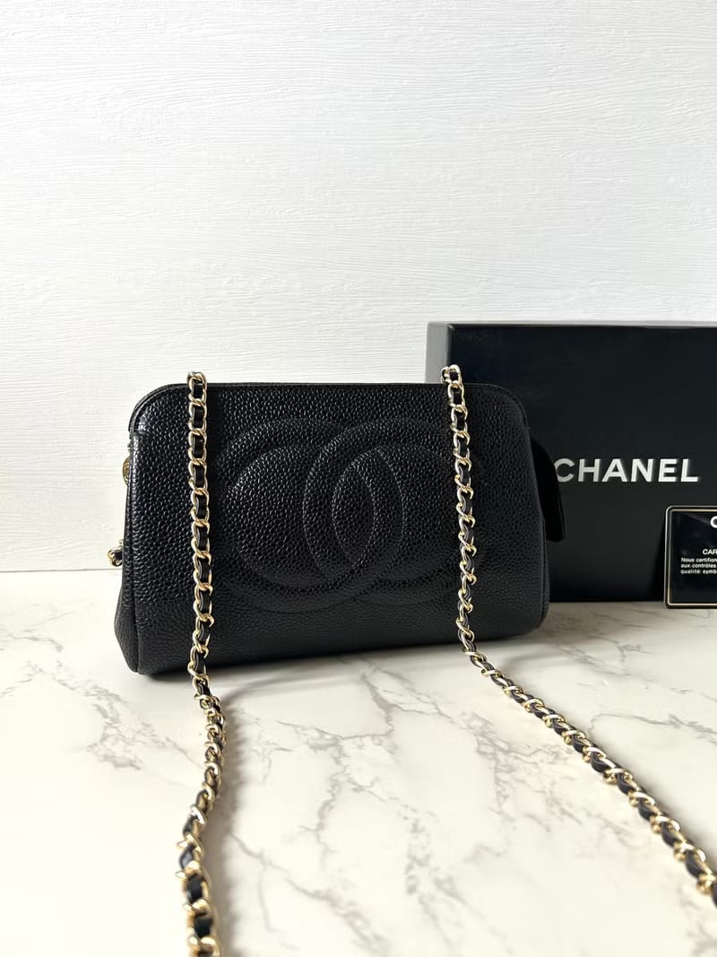 Chanel Black Caviar Leather Side Bag/Messenger Bag