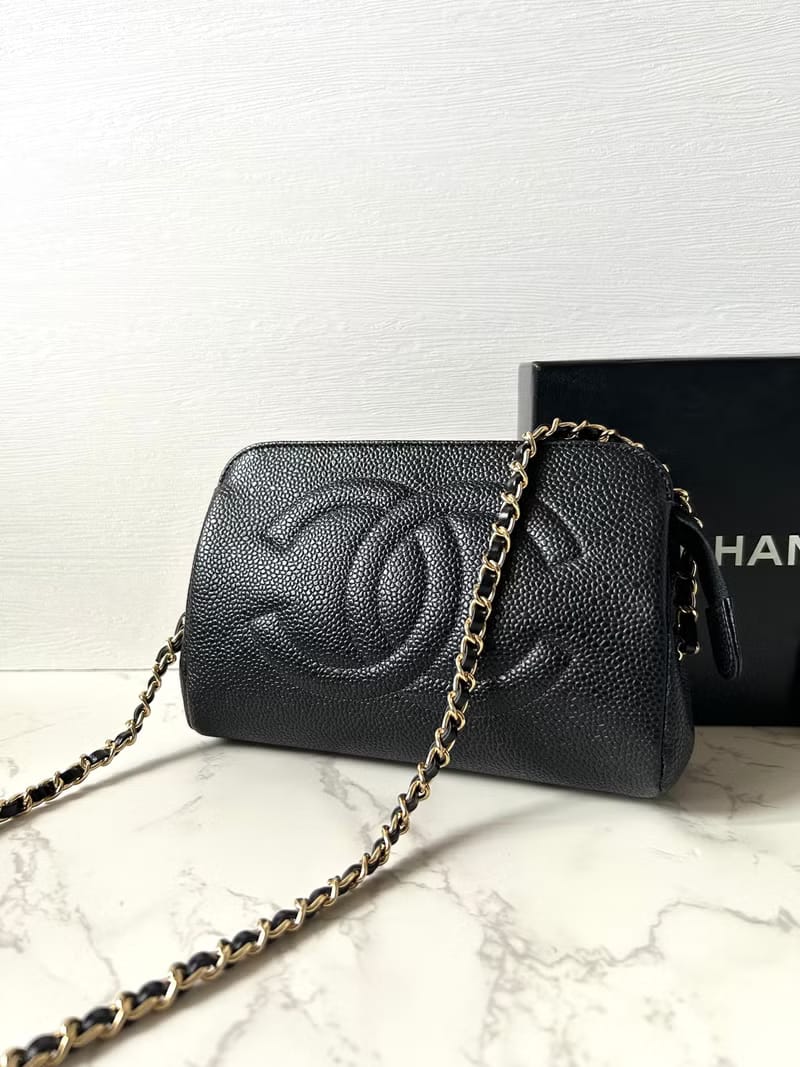 Chanel Black Caviar Leather Side Bag/Messenger Bag