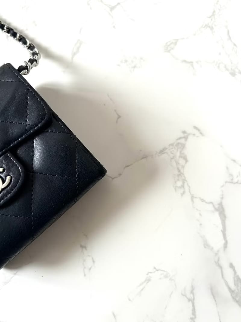 Second-hand Chanel double-sided lambskin leather black WOC side bag/crossbody bag/shoulder bag/short wallet