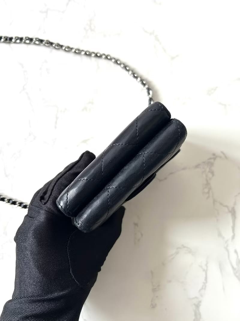 Second-hand Chanel double-sided lambskin leather black WOC side bag/crossbody bag/shoulder bag/short wallet