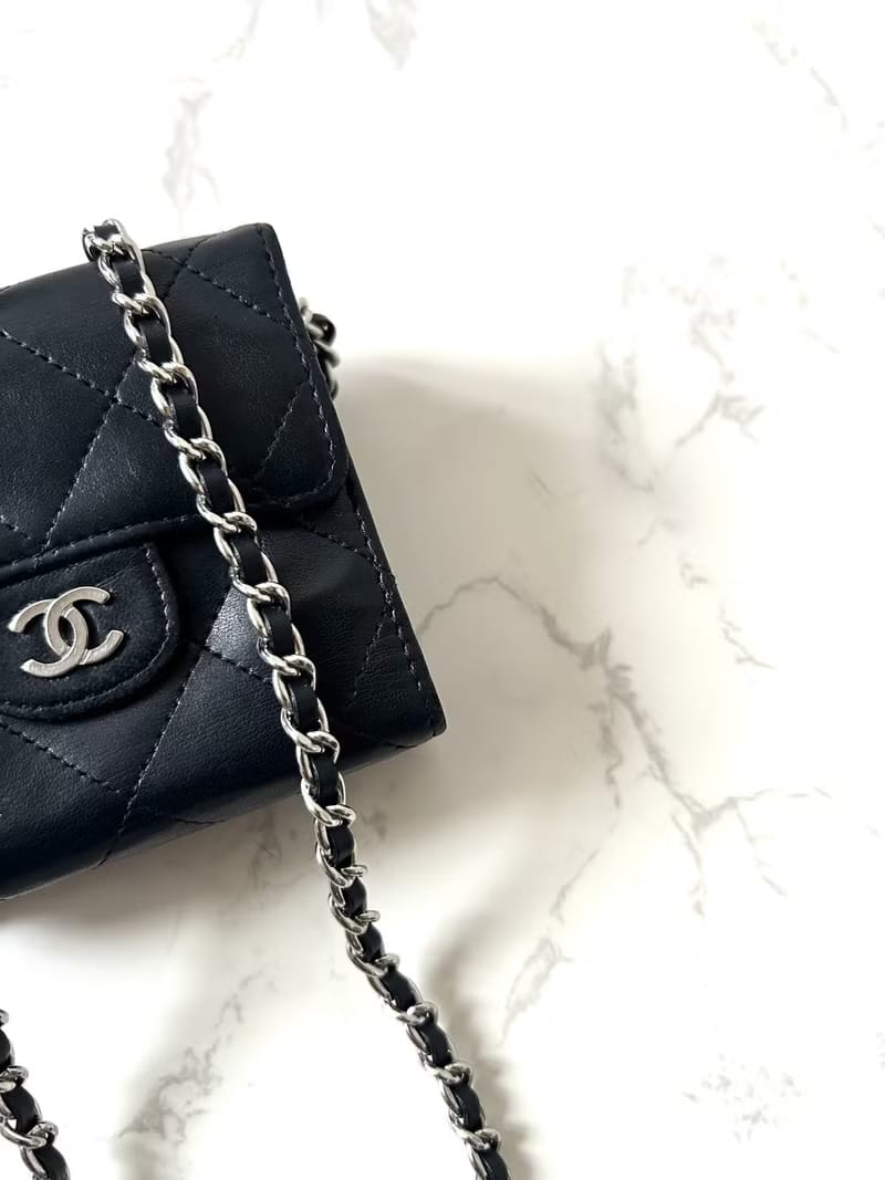 Second-hand Chanel double-sided lambskin leather black WOC side bag/crossbody bag/shoulder bag/short wallet