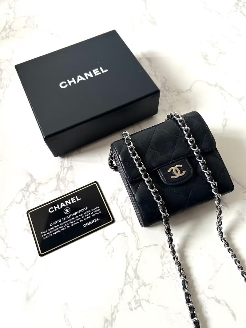 Second-hand Chanel double-sided lambskin leather black WOC side bag/crossbody bag/shoulder bag/short wallet