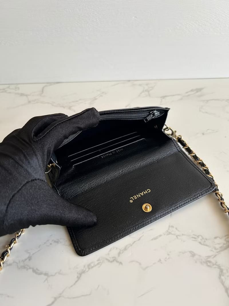 Rare second-hand Chanel black wallet short wallet / wallet shoulder bag / crossbody bag