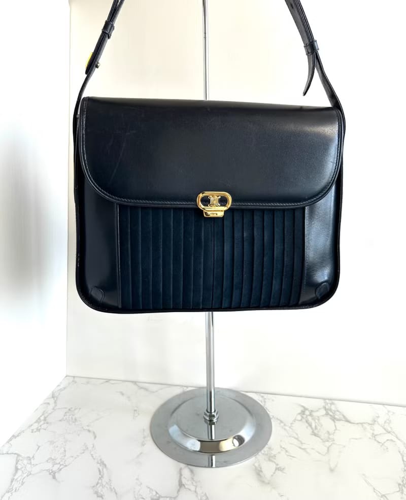 【LA LUNE】Rare second-hand Celine navy blue Arc de Triomphe leather shoulder bag/shoulder bag