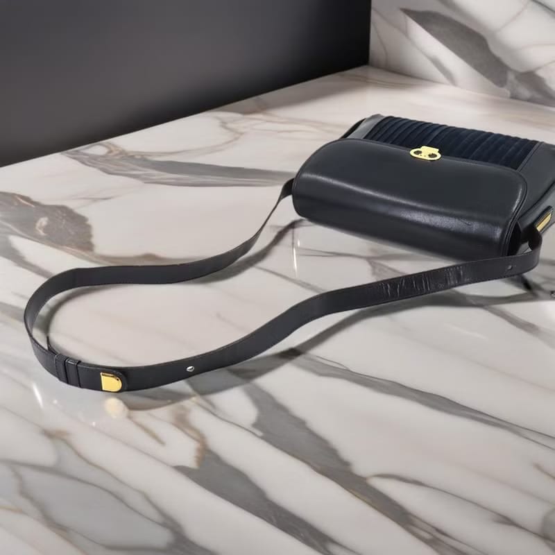 【LA LUNE】Rare second-hand Celine navy blue Arc de Triomphe leather shoulder bag/shoulder bag