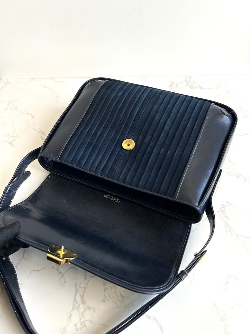 【LA LUNE】Rare second-hand Celine navy blue Arc de Triomphe leather shoulder bag/shoulder bag