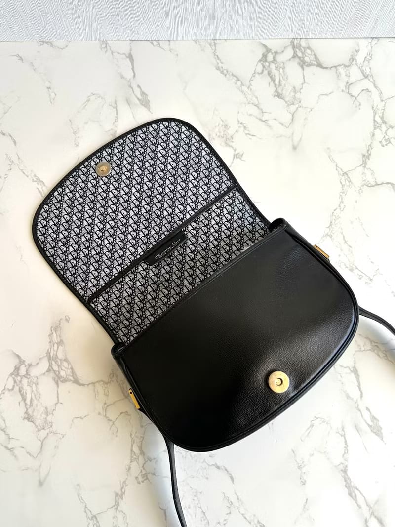 Second-hand Dior black saddle leather shoulder bag/crossbody bag handbag