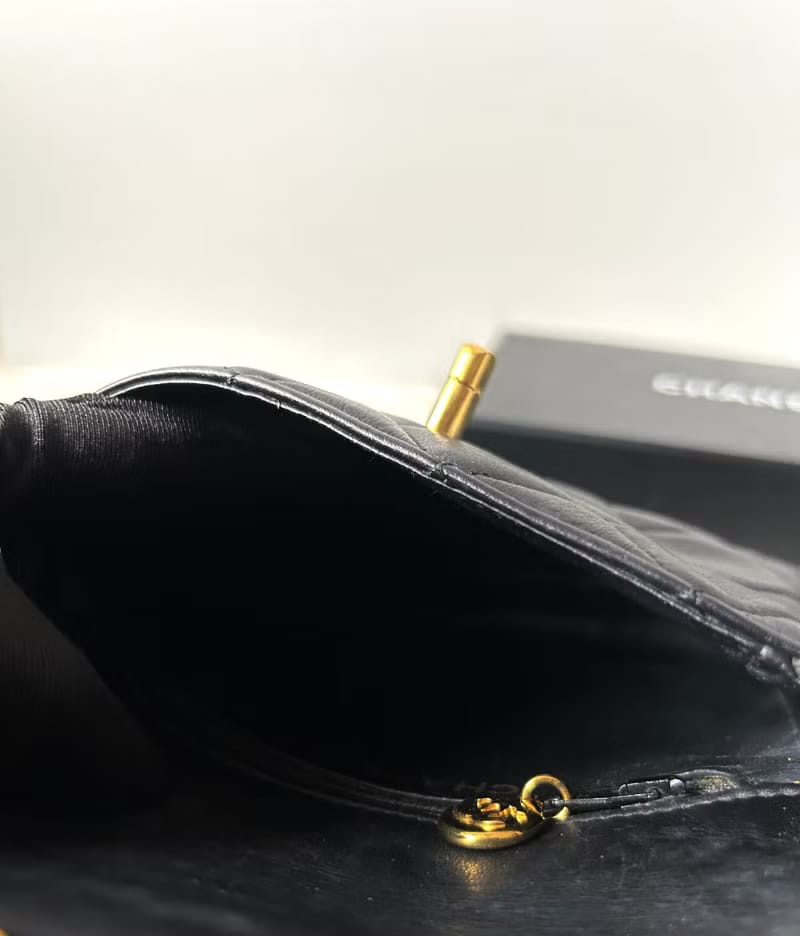 Second-hand Chanel black leather chain shoulder bag/side bag/crossbody bag
