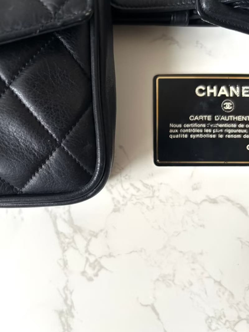 Second-hand Chanel black leather chain shoulder bag/side bag/crossbody bag