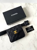 Second-hand Chanel black leather chain shoulder bag/side bag/crossbody bag