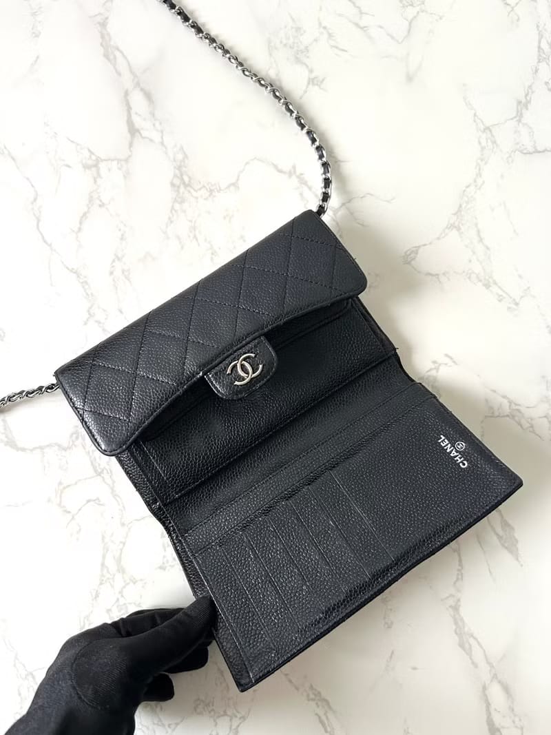 【LA LUNE】Secondhand Chanel black caviar leather WOC handbag side backpack crossbody bag/long wallet/shoulder bag