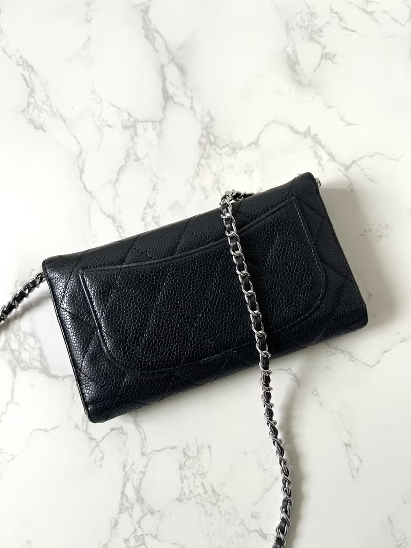 【LA LUNE】Secondhand Chanel black caviar leather WOC handbag side backpack crossbody bag/long wallet/shoulder bag