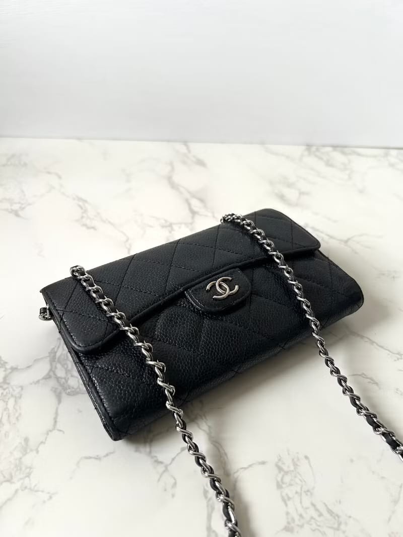 【LA LUNE】Secondhand Chanel black caviar leather WOC handbag side backpack crossbody bag/long wallet/shoulder bag