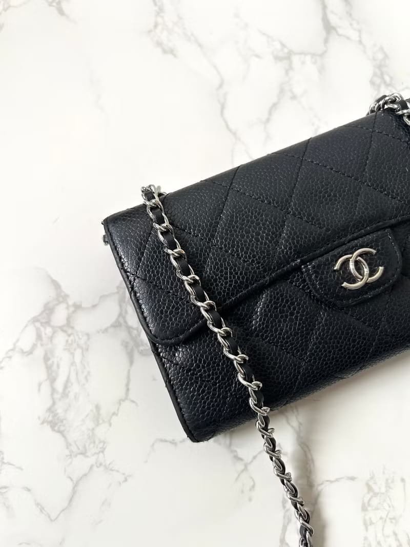 【LA LUNE】Secondhand Chanel black caviar leather WOC handbag side backpack crossbody bag/long wallet/shoulder bag