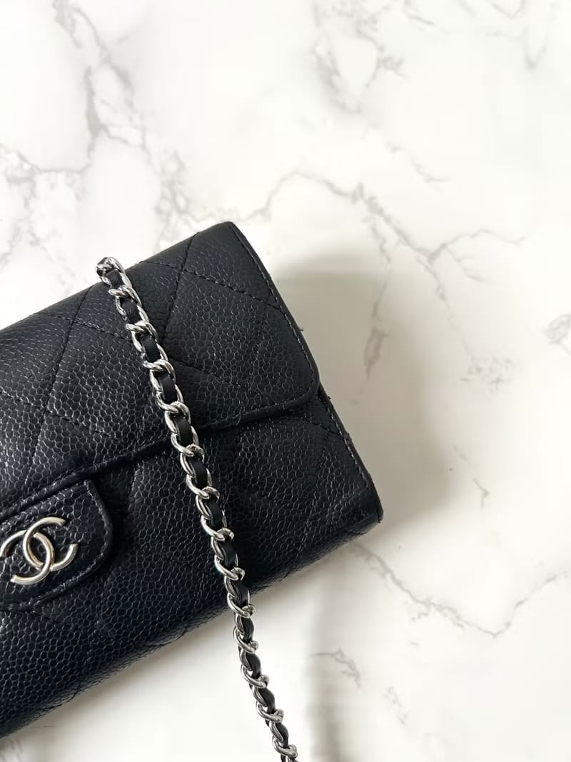 【LA LUNE】Secondhand Chanel black caviar leather WOC handbag side backpack crossbody bag/long wallet/shoulder bag