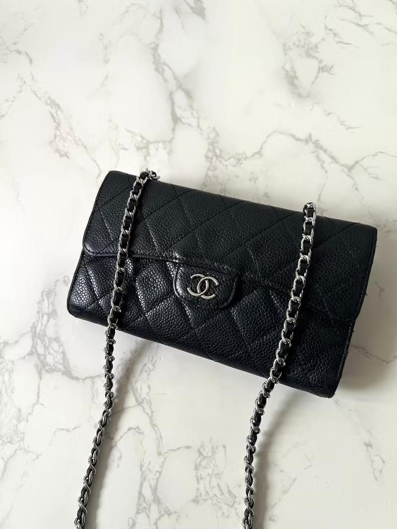 【LA LUNE】Secondhand Chanel black caviar leather WOC handbag side backpack crossbody bag/long wallet/shoulder bag