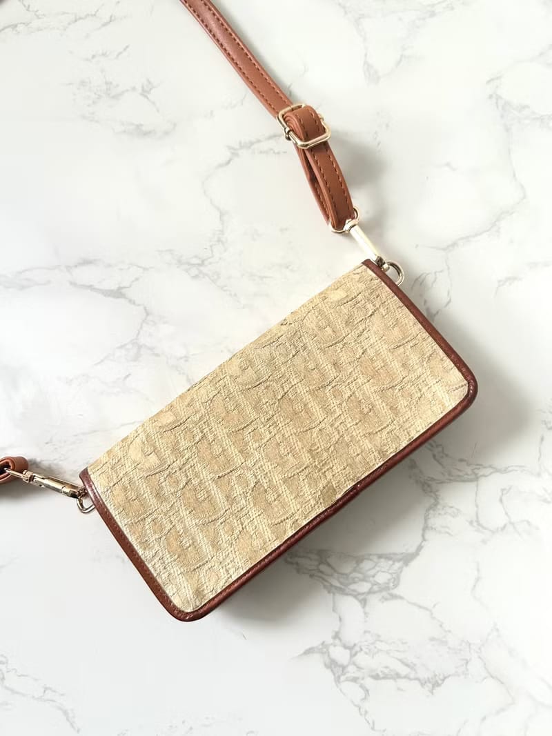 Rare second-hand Dior earth-tone monogram shoulder bag/crossbody bag/long wallet