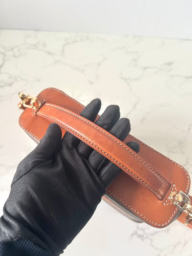 Rare second-hand Celine navy blue Arc de Triomphe leather shoulder bag/shoulder bag