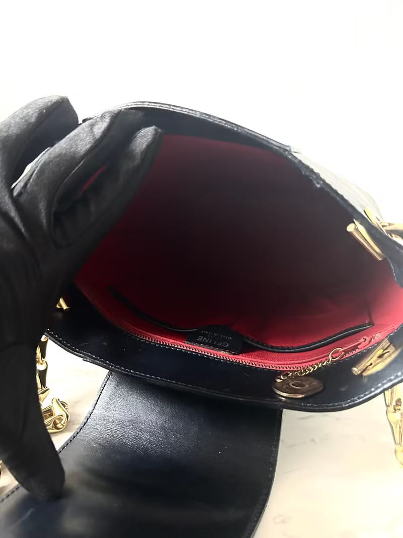 中古CELINE黑色水滴鏈水桶包/側背包/斜背包