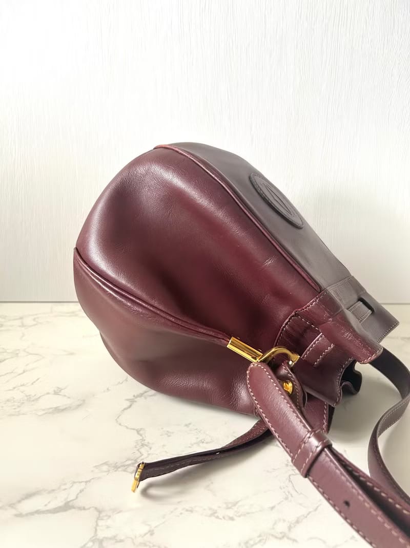中古Cartier酒紅色Must De Cartier 水桶包/側背包/斜背包
