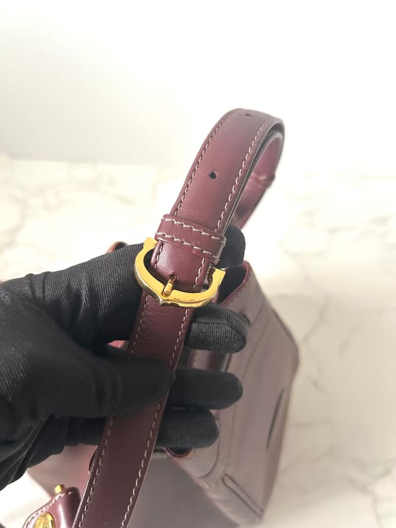 中古Cartier酒紅色Must De Cartier 水桶包/側背包/斜背包
