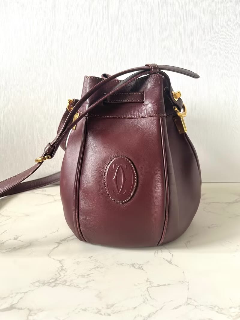 中古Cartier酒紅色Must De Cartier 水桶包/側背包/斜背包