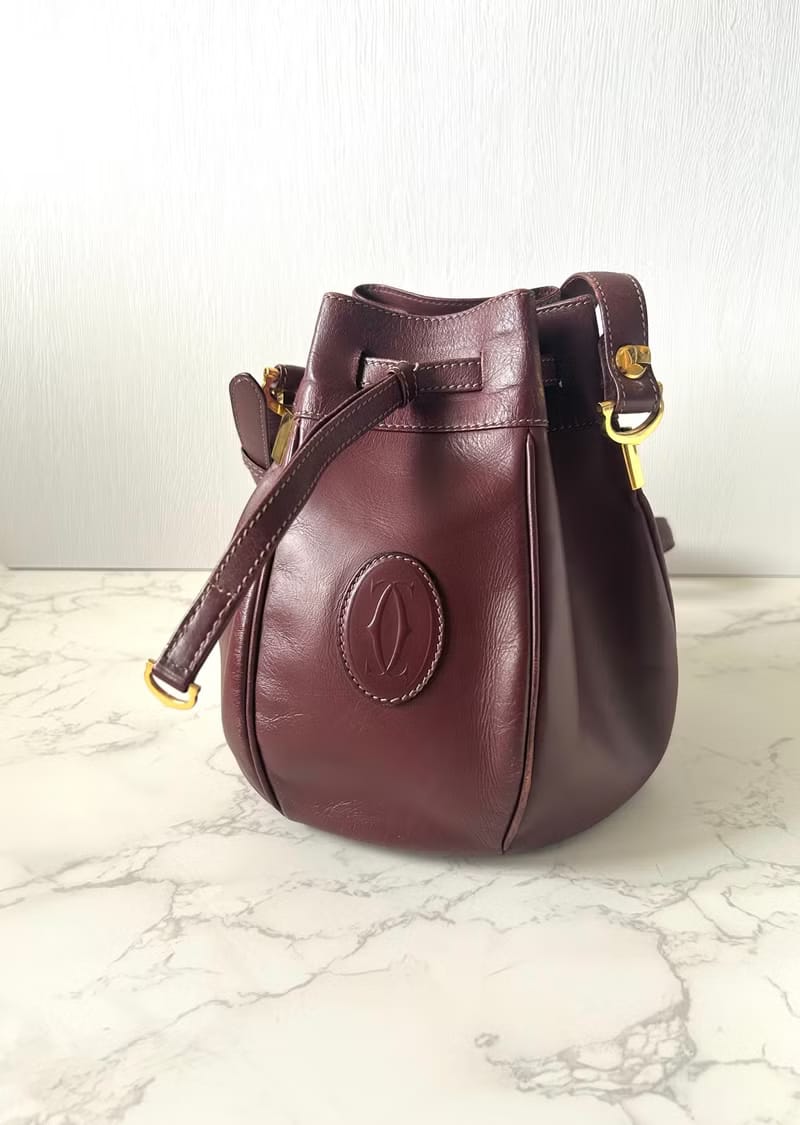 Second-hand Cartier burgundy shoulder bag/crossbody bag/drawstring small bucket bag