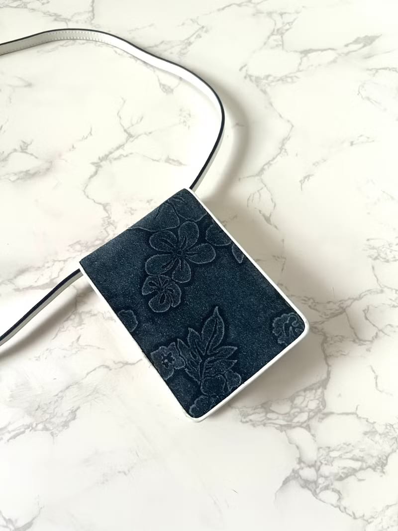 稀有中古Celine藍色拼皮暗花WOC/側背包/斜背包/錢包