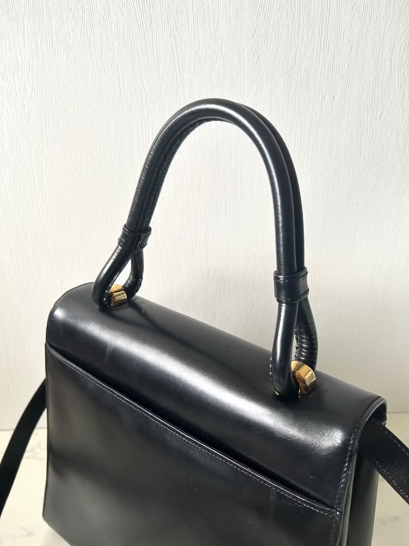 稀有中古二手Loewe黑色金扣凱莉側背包/斜背包/單肩包