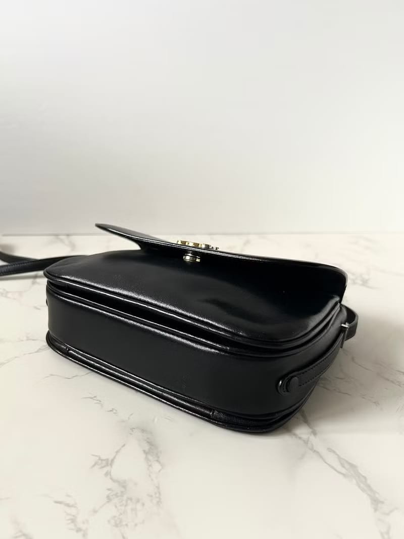 Rare Celine Large Arc de Triomphe Buckle Saddle Black Leather Side Bag/Messenger Bag