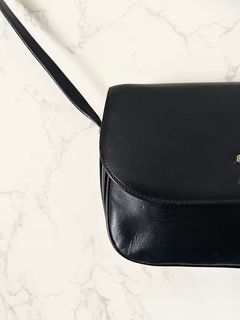 Rare Celine Large Arc de Triomphe Buckle Saddle Black Leather Side Bag/Messenger Bag