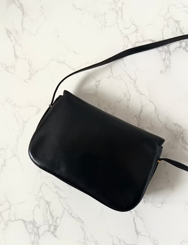 Rare Celine Large Arc de Triomphe Buckle Saddle Black Leather Side Bag/Messenger Bag