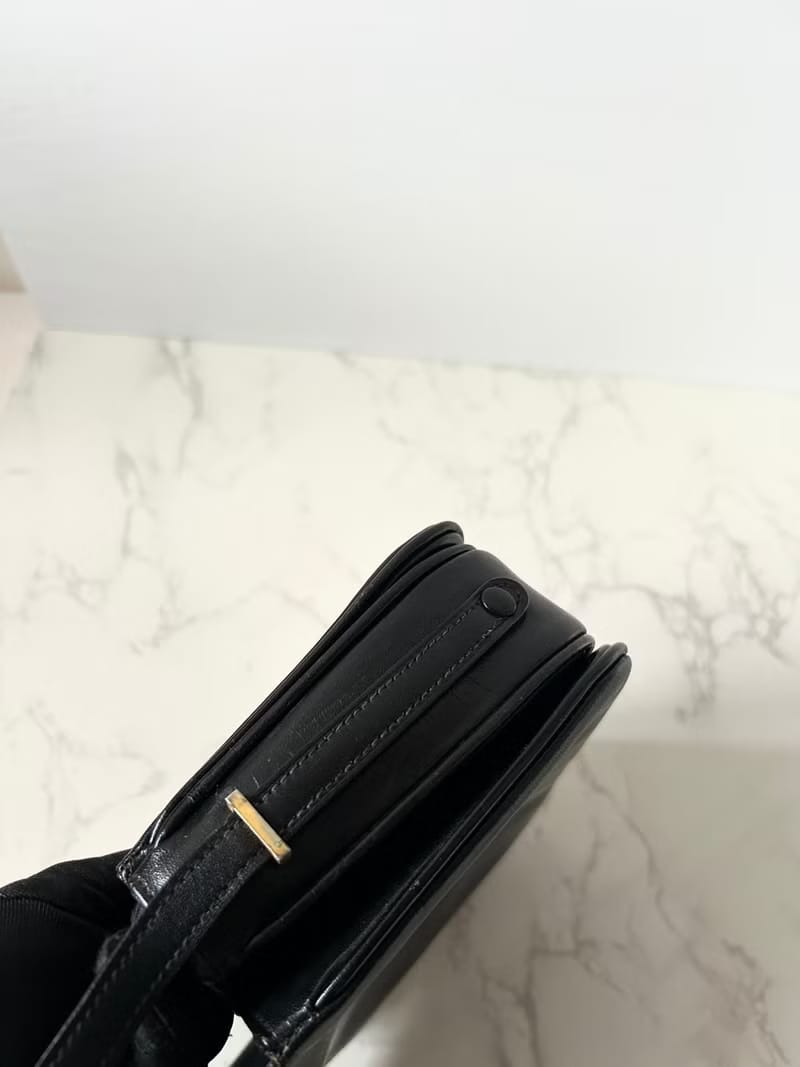 Rare Celine Large Arc de Triomphe Buckle Saddle Black Leather Side Bag/Messenger Bag