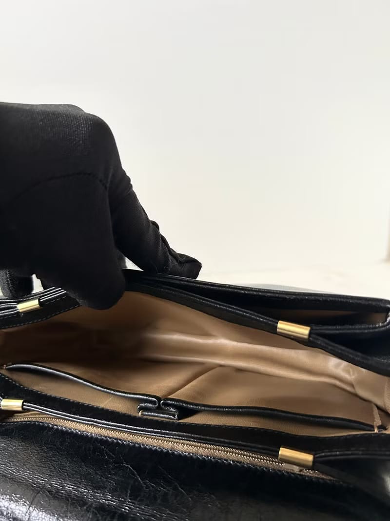 Rare Celine Large Arc de Triomphe Buckle Saddle Black Leather Side Bag/Messenger Bag
