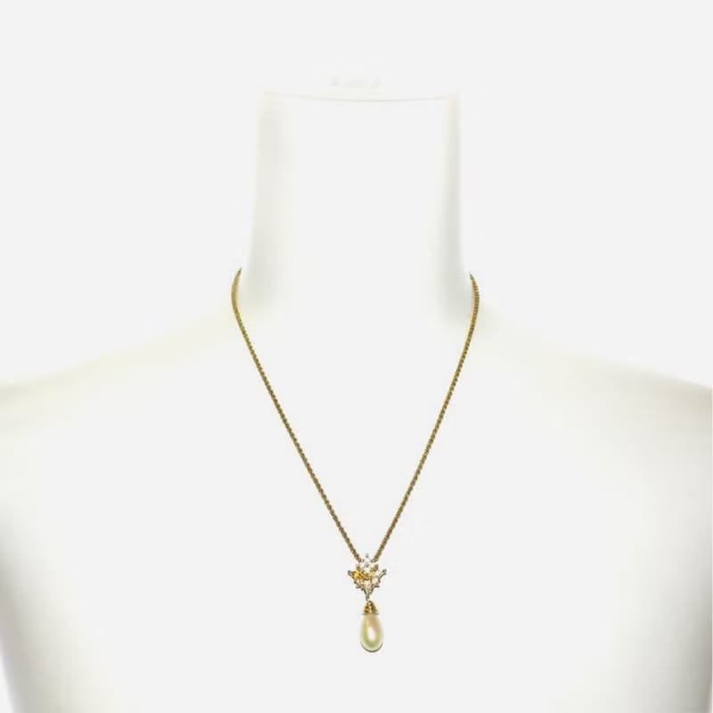 Dior水滴珍珠水鑽金色復古vintage頸鏈