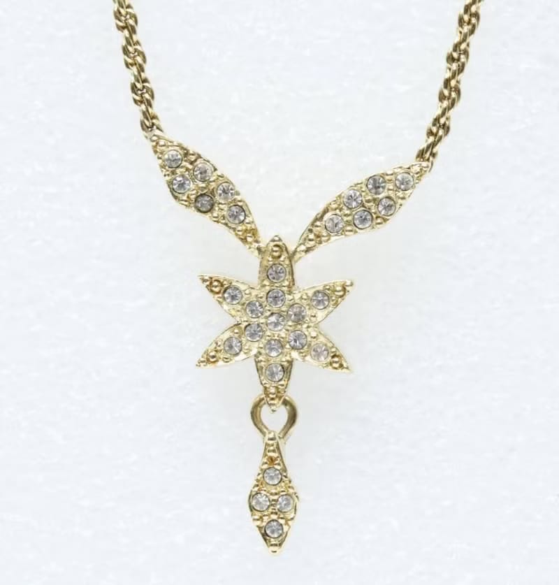 Dior水鑽六角星金色復古vintage頸鏈
