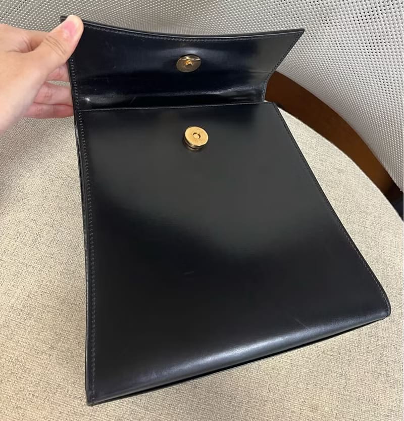 Rare second-hand Celine double gold planet black leather handbag