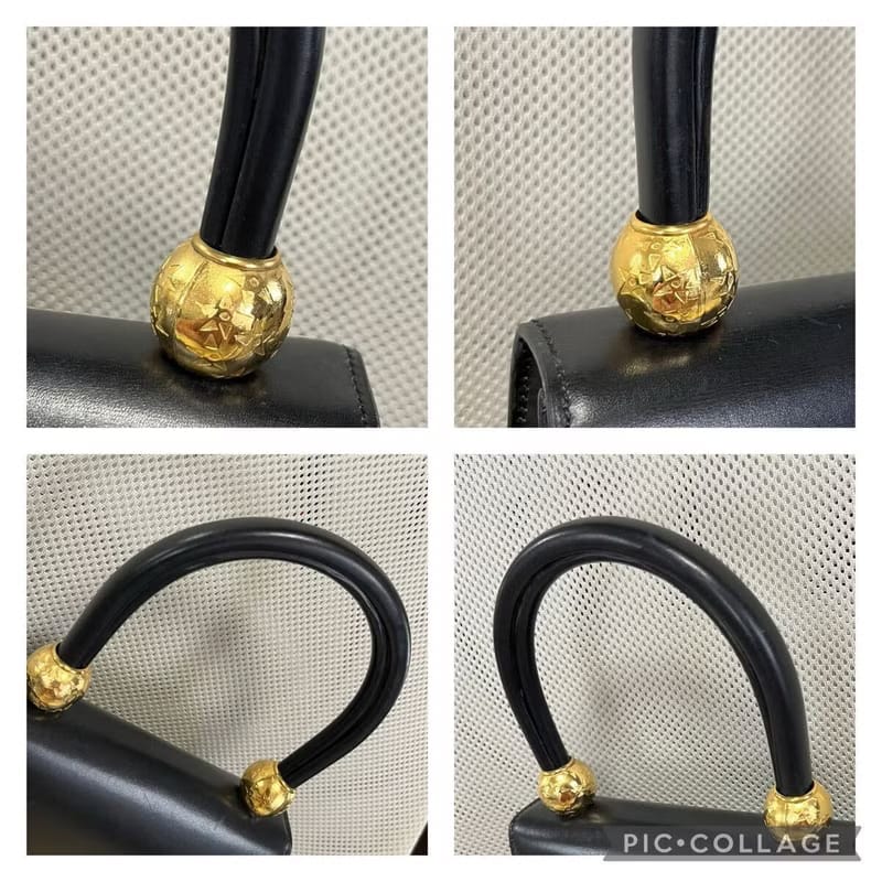 Rare second-hand Celine double gold planet black leather handbag