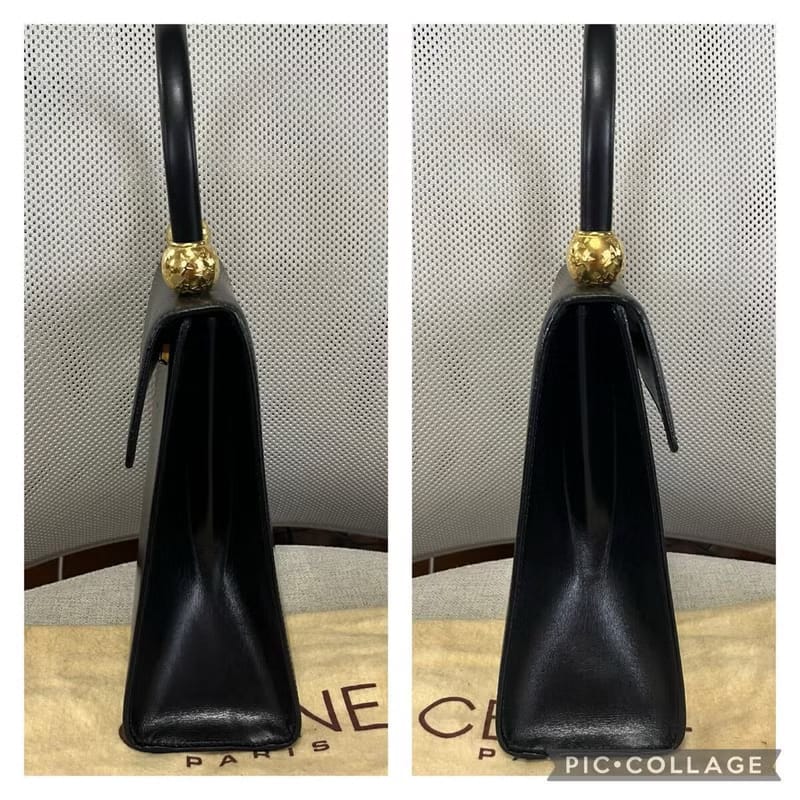 Rare second-hand Celine double gold planet black leather handbag