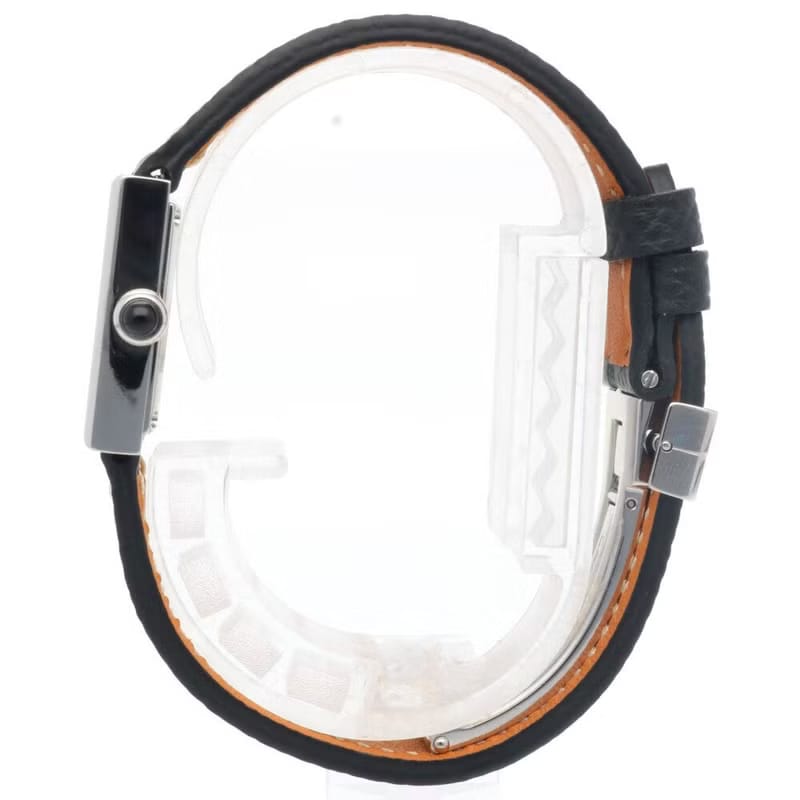 稀有中古二手Chanel Mademoiselle炭灰色石英古董錶皮革帶女手錶