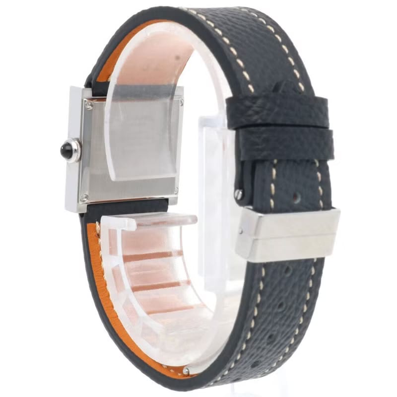 Rare second-hand Chanel Mademoiselle charcoal grey quartz vintage watch leather strap women's watch