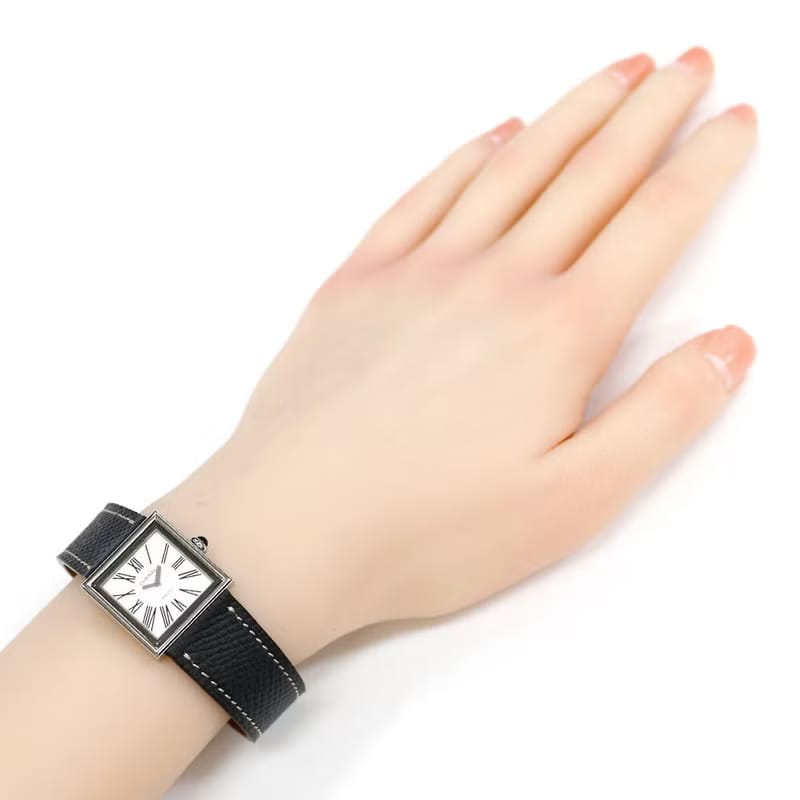 稀有中古二手Chanel Mademoiselle炭灰色石英古董錶皮革帶女手錶