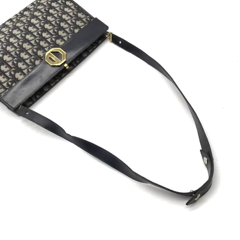 Dior dark blue old flower Kelly mouth gold antique shoulder bag / side backpack