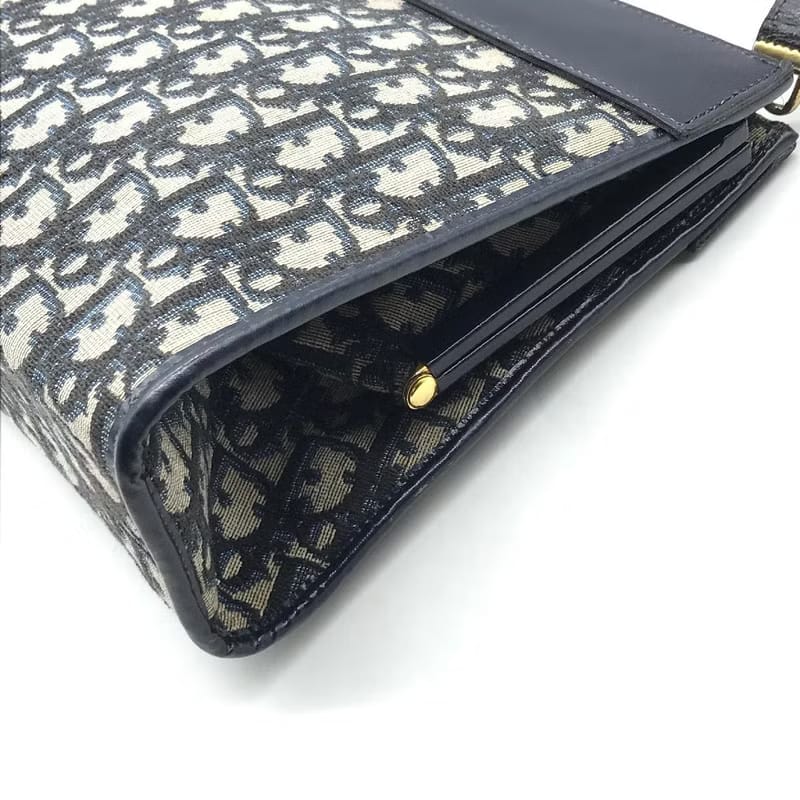 Dior dark blue old flower Kelly mouth gold antique shoulder bag / side backpack