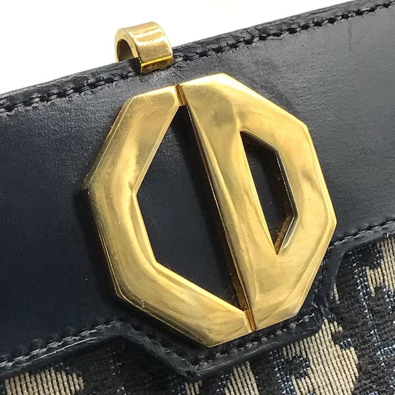 Dior深藍色老花凱莉口金古董單肩包/側背包