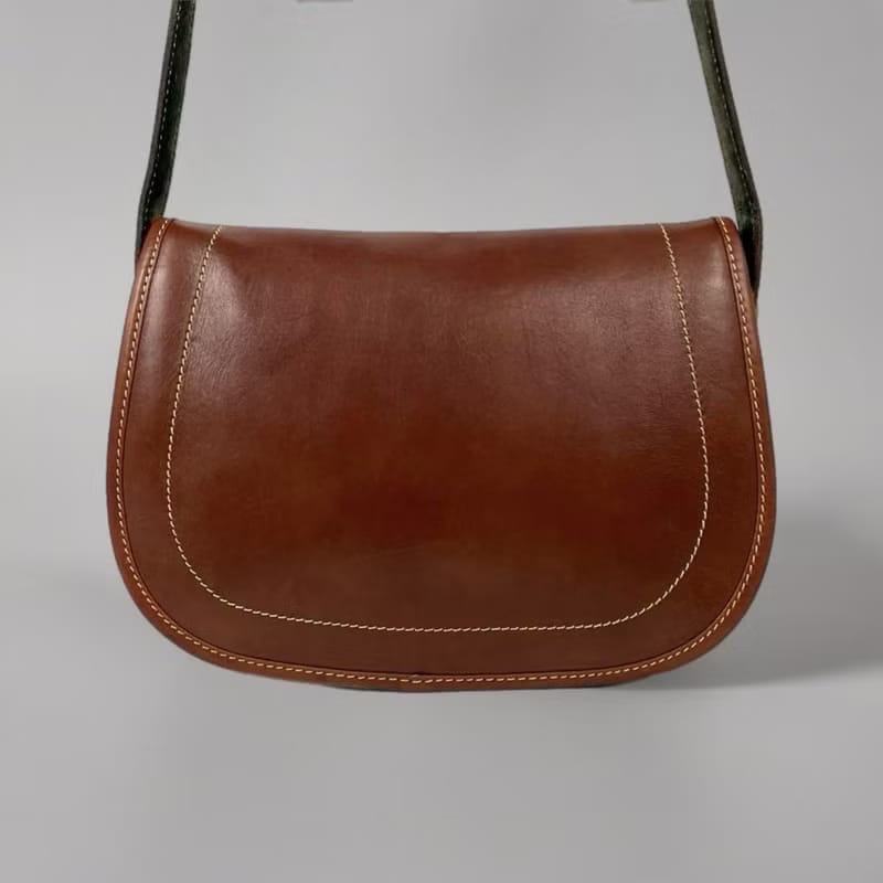 稀有中古二手Loewe咖啡色拼綠色馬鞍側背包/斜背包/單肩包