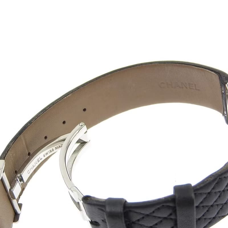 中古 Chanel Metalaase黑銀色石英古董手錶