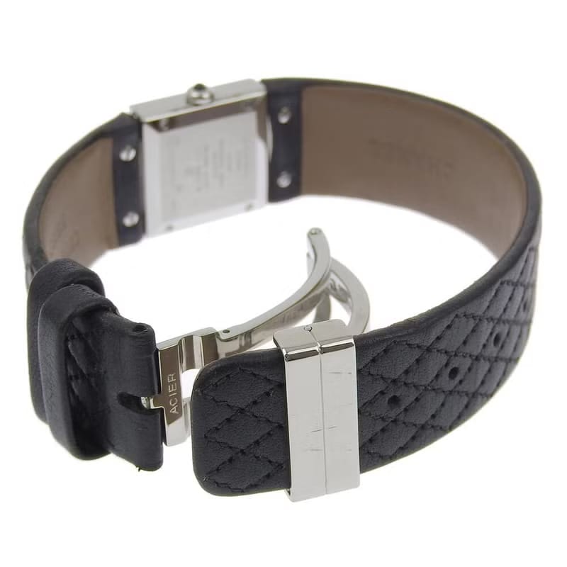 中古 Chanel Metalaase黑銀色石英古董手錶