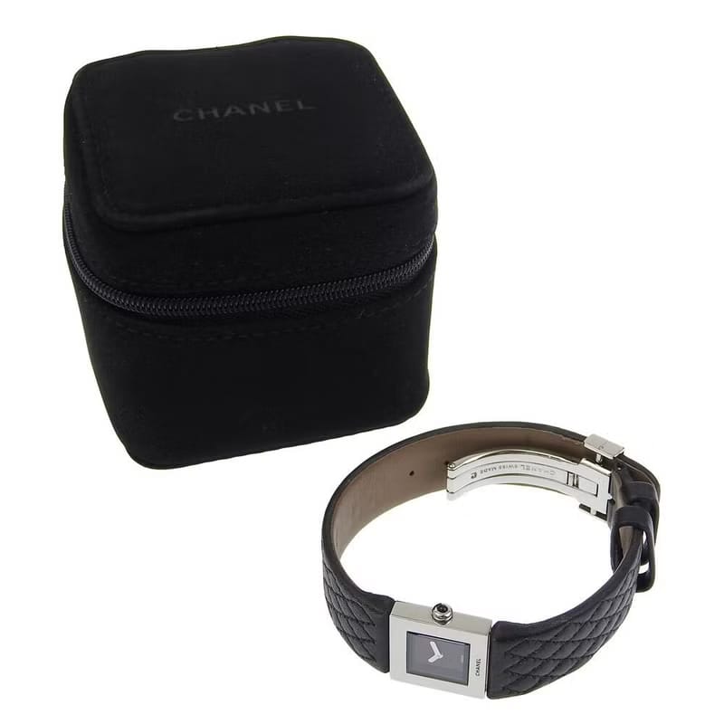 中古 Chanel Metalaase黑銀色石英古董手錶